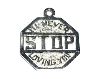 Sterling Silver 12mm Octagonal Street says Stop Sign Charm
