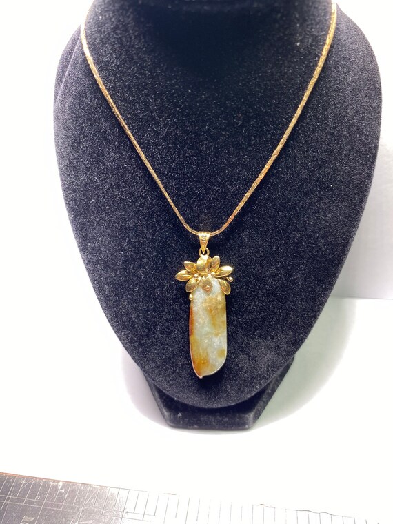 14K solid yellow gold turquoise Art Nouveau pendan