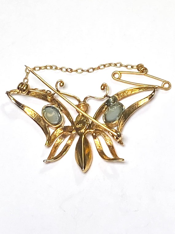 9K solid gold Art Nouveau Opal butterfly brooch w… - image 4
