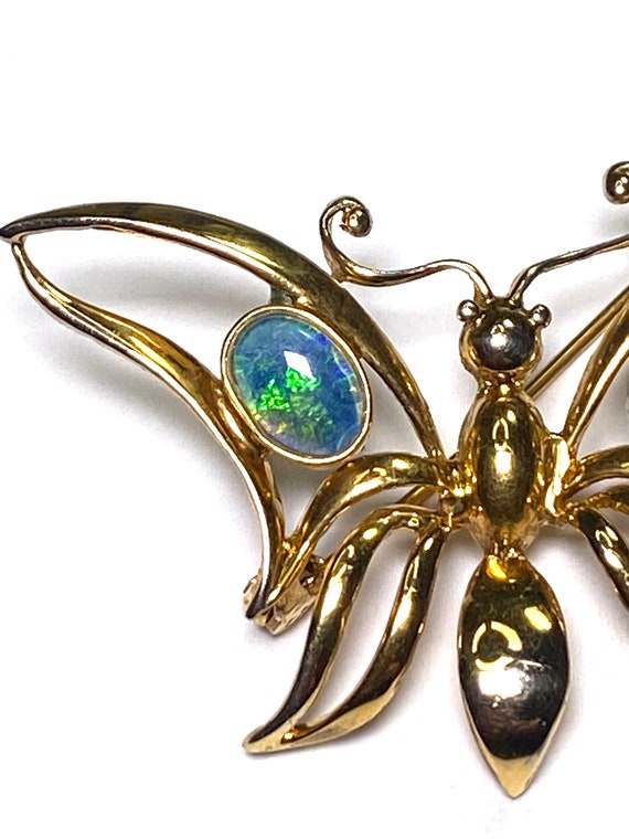 9K solid gold Art Nouveau Opal butterfly brooch w… - image 3