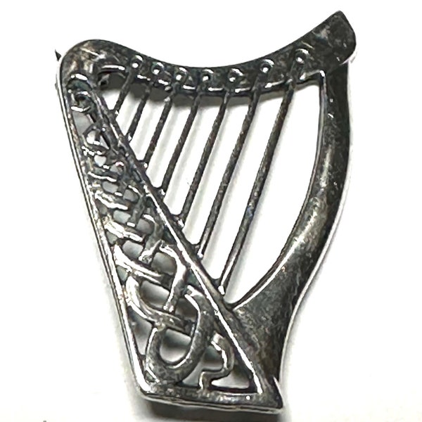 Sterling silver 925 Irish Harp pin vintage jewelry # 4220