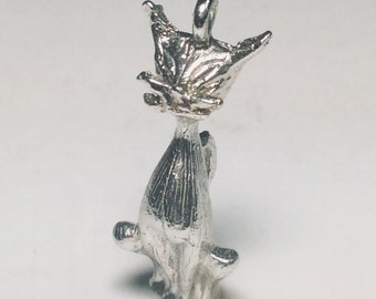 Sterling silver Cat charm vintage # 5076