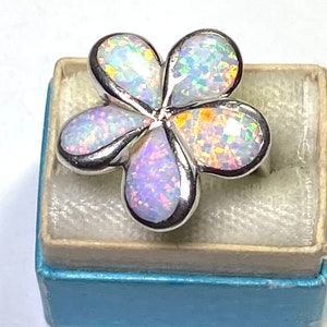 Sterling silver and simulated colourful Opal ladies ring 2442