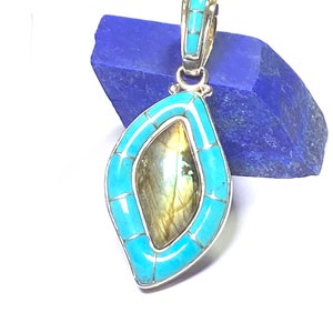 Sterling Silver Turquoise and Labradorite pendant # 332