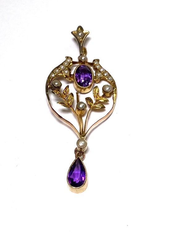 9 K yellow gold Victorian Lavaliere Pendant with … - image 1