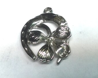 Sterling silver Horseshoe and Four Leaf Clover vintage charm # 149i