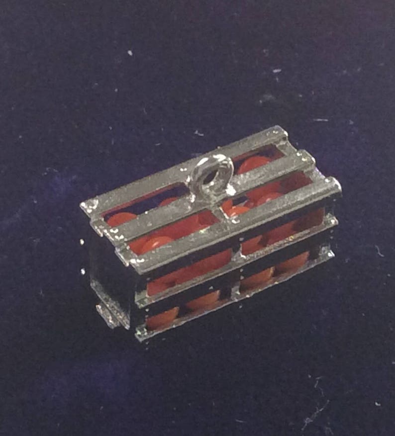 Sterling silver orange crate box charm vintage # 161s