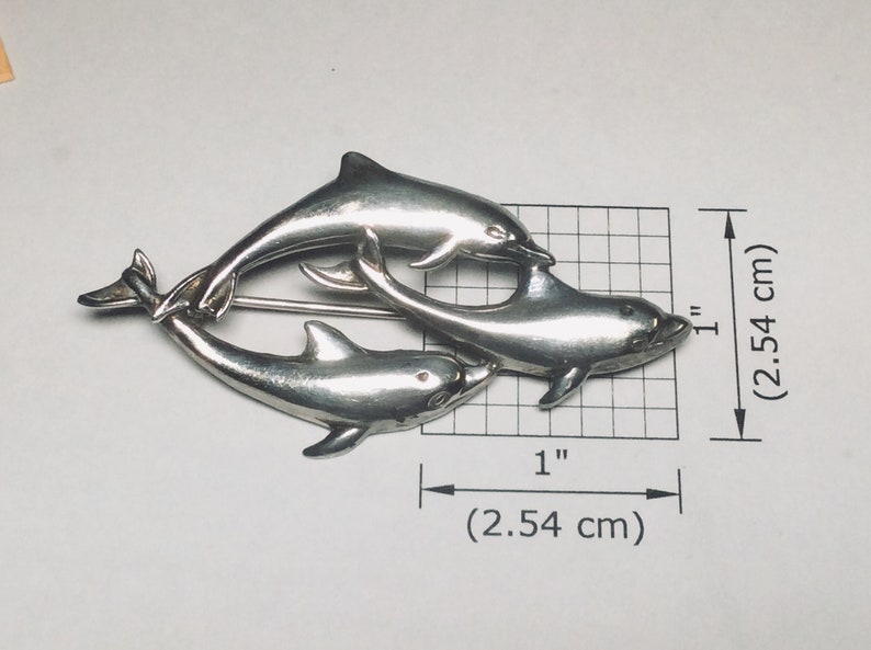 Sterling silver Family of Dolphins brooch # 6153