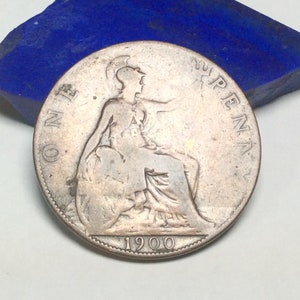 1900 British Victorian one penny pence coin # 6201