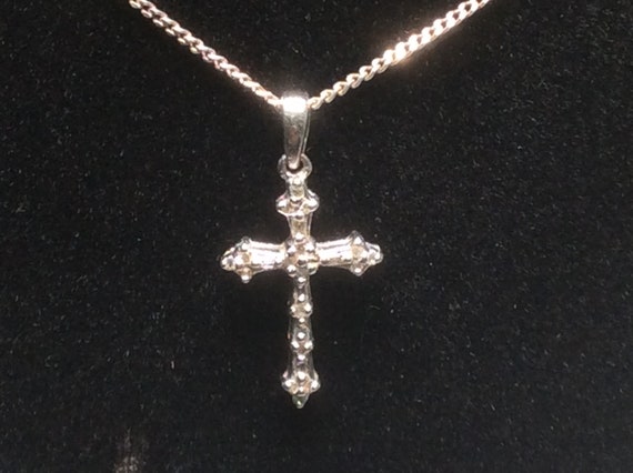 10K solid white gold and Diamond Christian Cross … - image 1