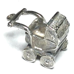 Sterling silver  Baby Stroller Pram Carriage charm vintage #4148