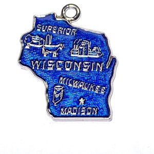 Sterling silver Wisconsin State Map vintage charm # 4216