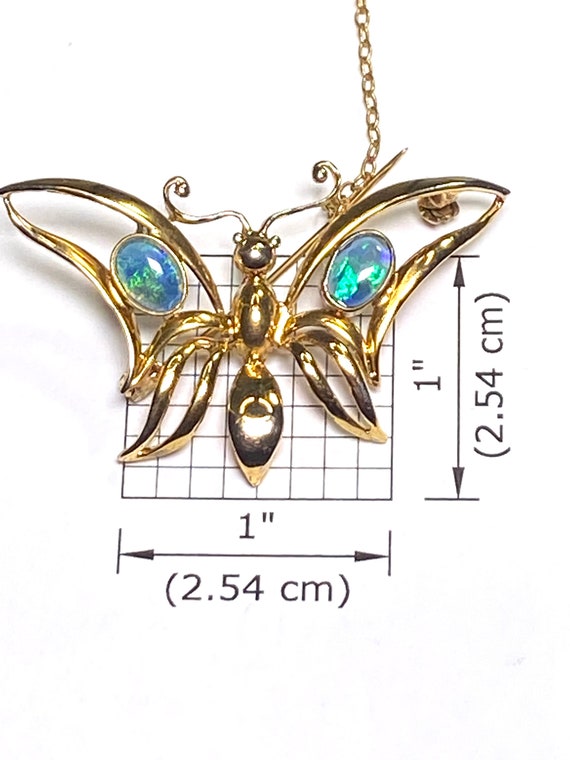 9K solid gold Art Nouveau Opal butterfly brooch w… - image 5