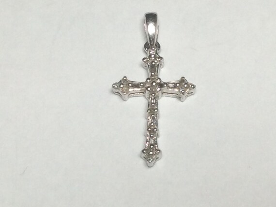 10K solid white gold and Diamond Christian Cross … - image 2