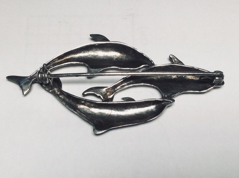 Sterling silver Family of Dolphins brooch # 6153
