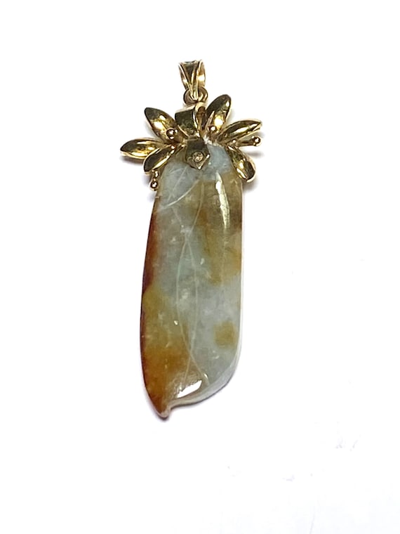 14K solid yellow gold turquoise Art Nouveau penda… - image 1