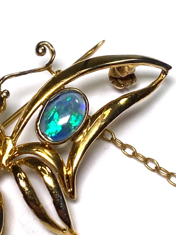 9K solid gold Art Nouveau Opal butterfly brooch w… - image 2