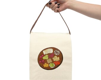 Charcuterie Canvas Lunch Bag – Reusable Cotton Tote with Strap, Roll-Top Closure, Food Storage for Work, Picnics, Travel