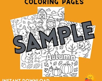 Kids Autumn Coloring Pages – 20 Printable Sheets, Easy Fall Theme Designs, Instant Download PDF