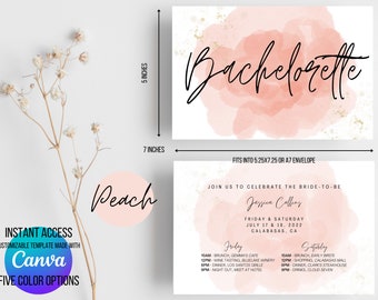 Bachelorette Party Invitation Card for Bach Girls Weekend 7x5 Digital Editable Canva Template