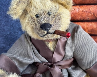 Rocky The Cigar Bear . Teddy Bear . Cigar . Free Shipping . Cigar gift . Smoking Jacket