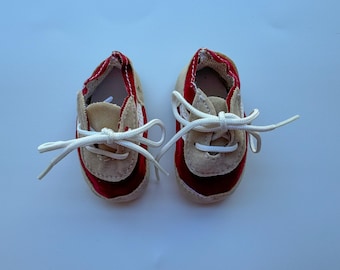 Lace Up Doll Shoes: Brown & Red Suede, Size 4