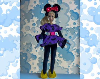 Handmade Halloween Barbie Doll Costume: Purple Cat Dress, Mouse Ears