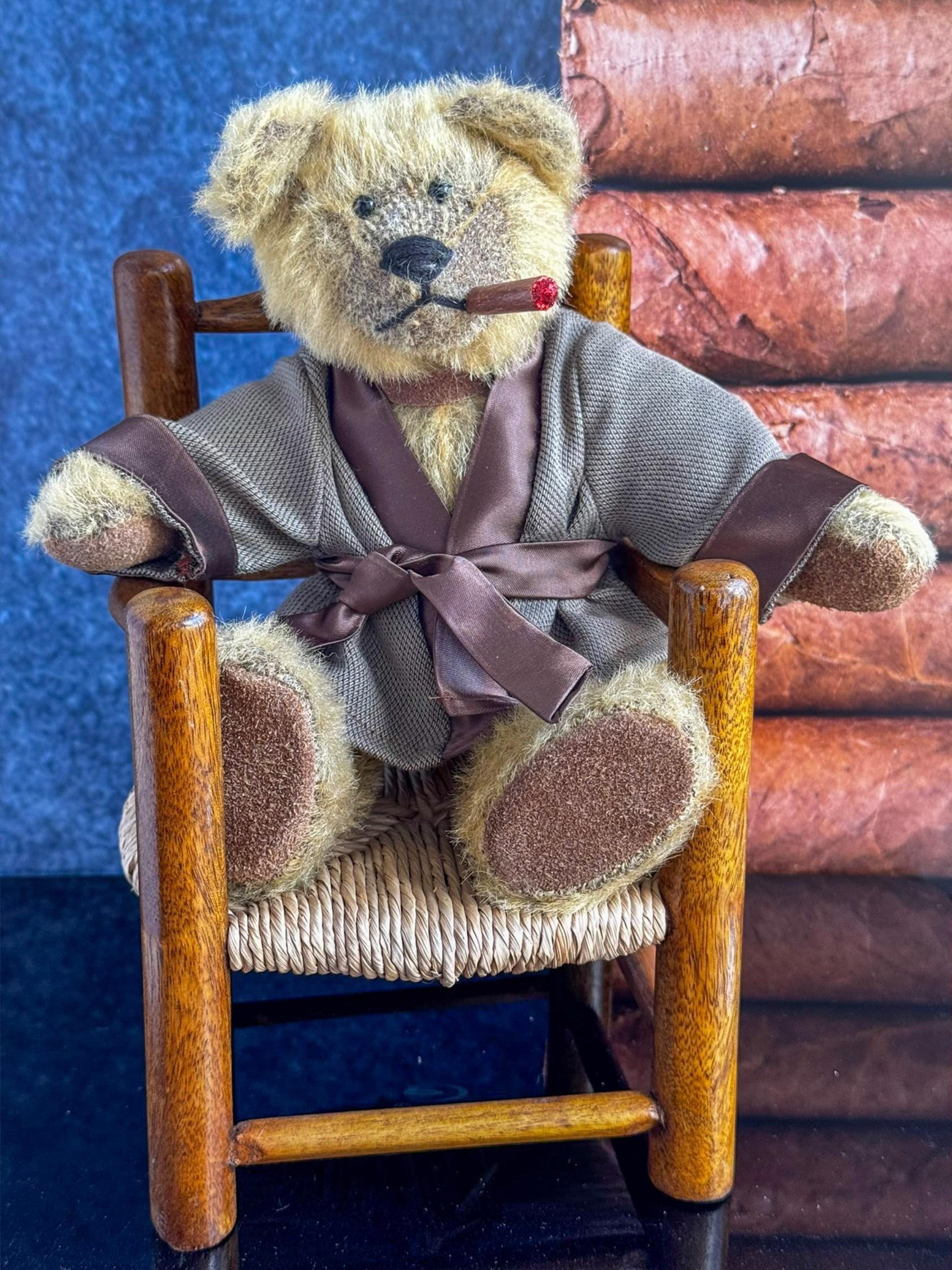 Rocky the Cigar Bear . Teddy Bear . Cigar . Free Shipping . Cigar Gift .  Smoking Jacket