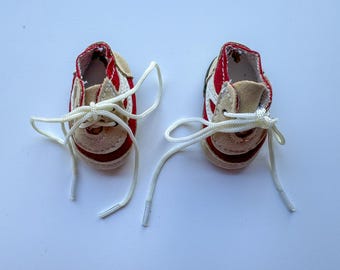 Size 6 Doll Sneakers: Brown & Red Suede, Lace-Up
