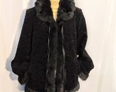 Vtg Size S Faux Persian Lamb Jacket Black Faux Fur Jacket Dress Faux Fur Jacket 90 39 s Winter Light Jacket No.417