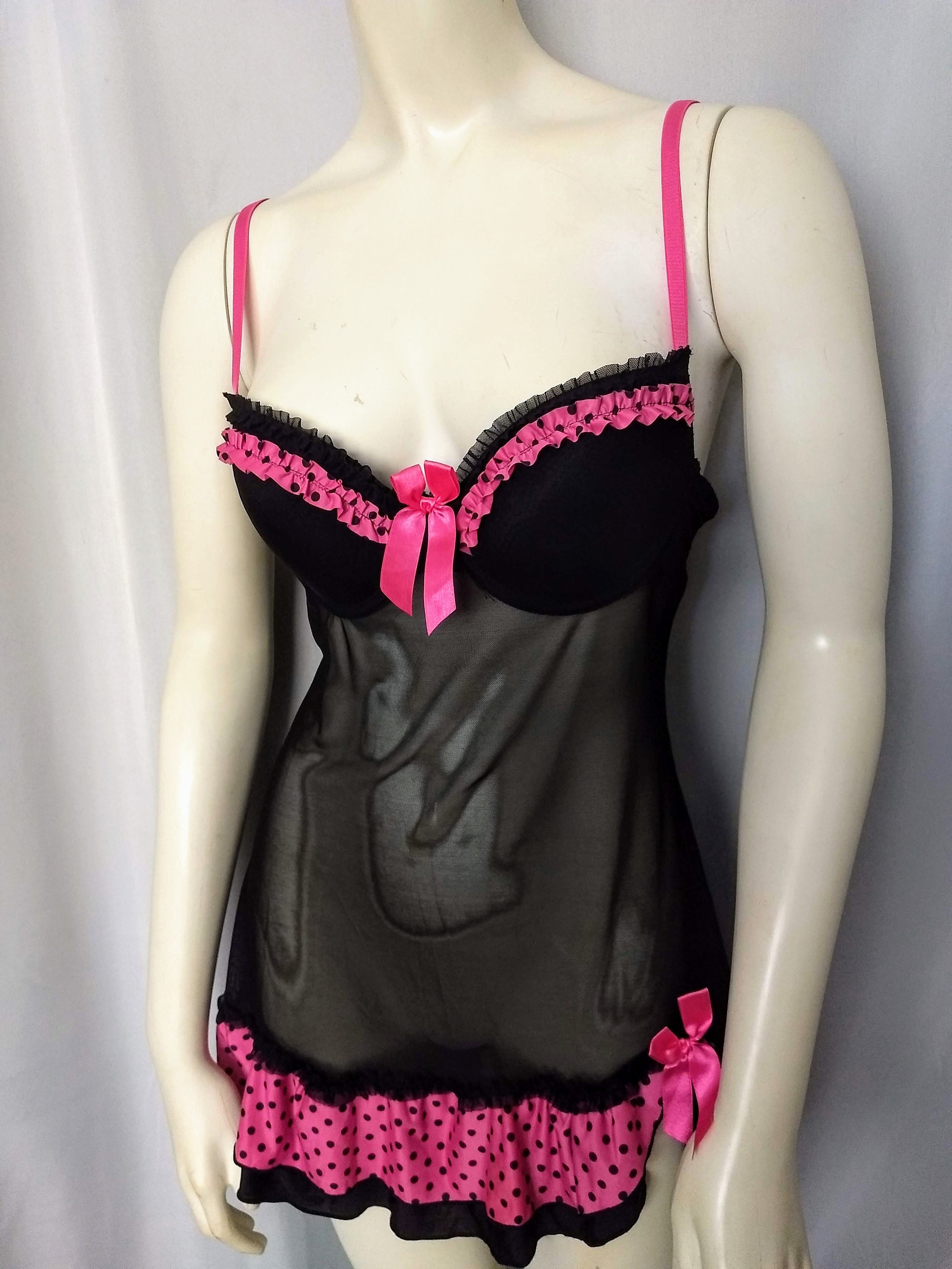 SUPER RARE handmade silk bias and lace pink teddy baby doll S/M