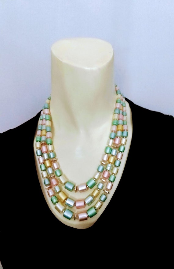 Triple String Pastel Beads Necklace/Multicolor St… - image 3