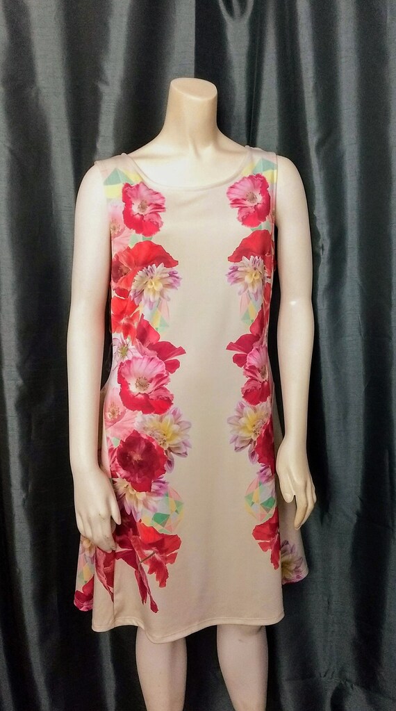 NEIMAN MARCUS Floral Summer Dress/Cream and Red Fl