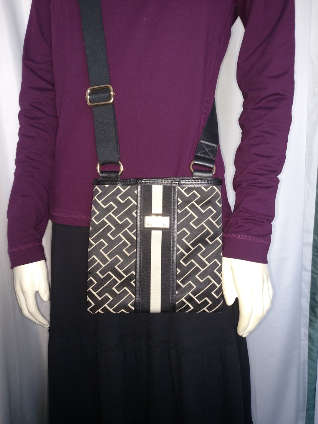 TOMMY HILFIGER Crossbody Bag black and Beige Fabrick Purse adjustable Crossbody Purse fabric and Faux Leather Purse item Nr. 192 Etsy Canada