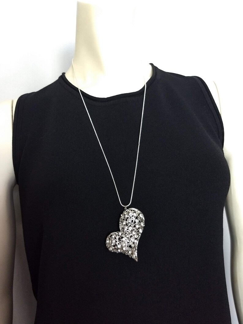 Huge Double Face Heart Pendant Necklace/unique Large Etsy