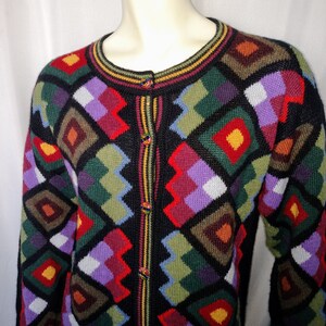【archive】90s multicolored knit cardigan Vintage Multicolor Knit Cardigan Blazer/90,s Geometric Pattern