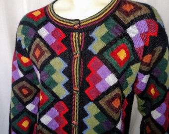 Vintage Multicolor Knit Cardigan Blazer/90,s Geometric Pattern