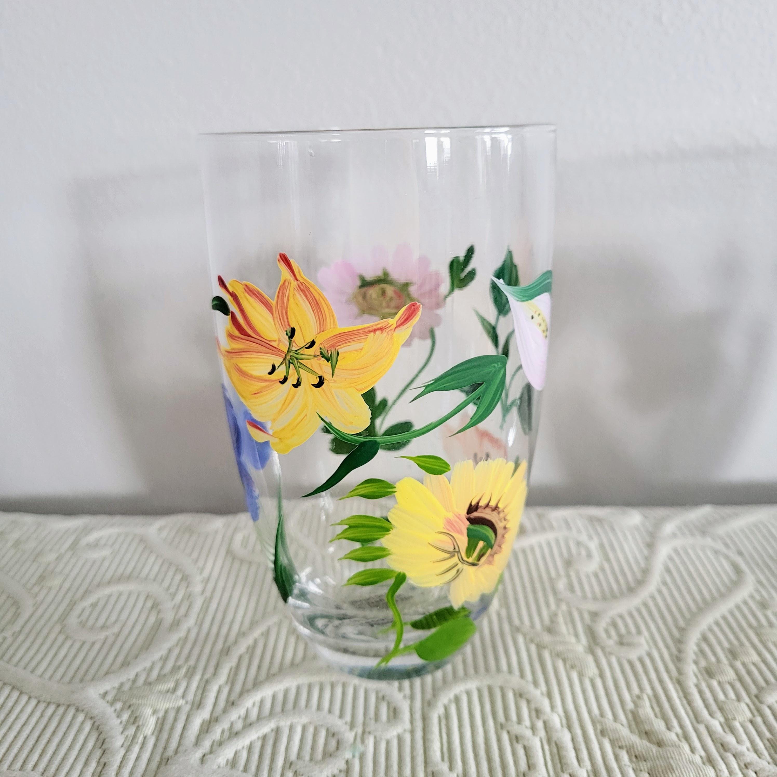 透明ガラス ハンドペイント マルチカラー フラワー デコレーション