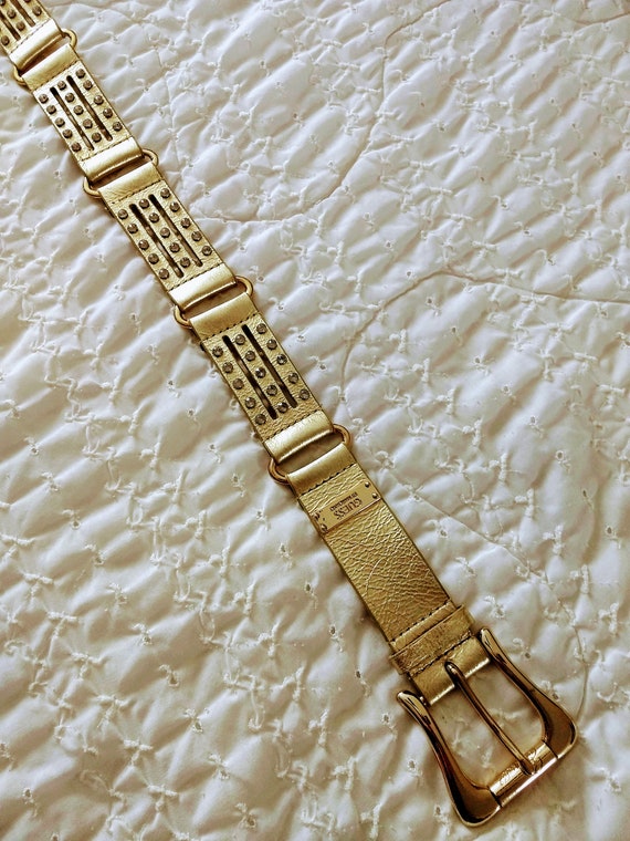 Gold Faux Leather Designer Belt/GUEES Vintage Lin… - image 6