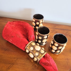 Rustic Inland Napkins Rings Set of 4/Vintage Tube Dinner Table  Décor Setting Napkins Holders Beads Decorating/Gift Idea/Gift for Her/No.822