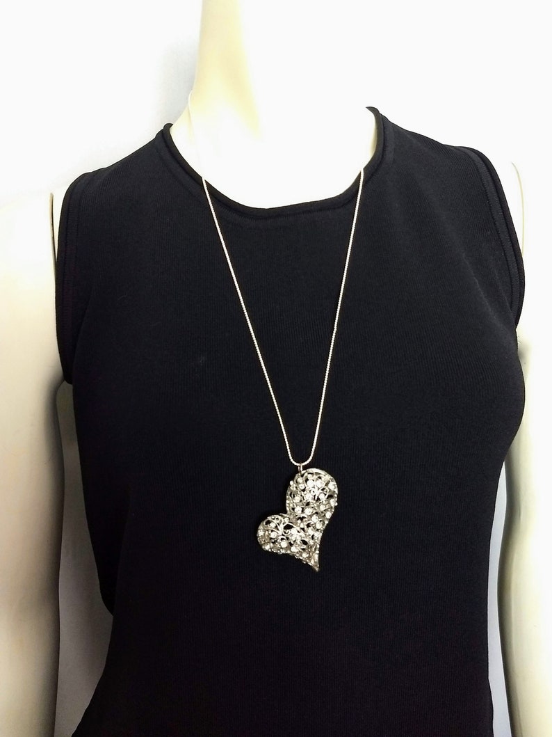 Huge Double Face Heart Pendant Necklace/unique Large Etsy