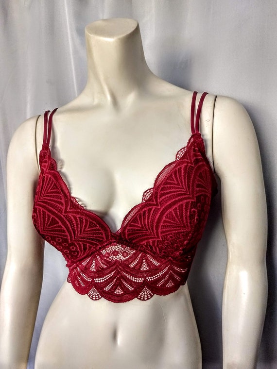 SMART SEXY Burgundy Lace Bralette,bordo Lightly Lined Double Spaghetti  Straps Luxury High Quality Bralette,size Lno.36 