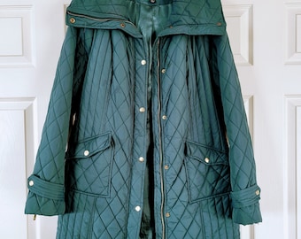 Quilted DENNIS BUSSO Winter Coat/Hunter Green Double Closures Zipper Up and Snaps Soft Comfy High Neck Coat/Gift For her/Size XL- 1X/No.801