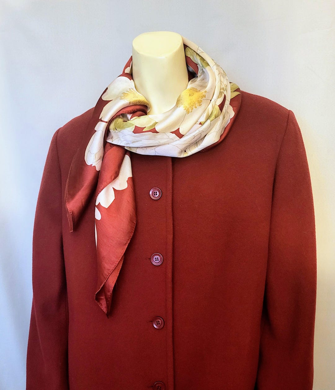 RENA ROWAN Collarless Virgin Wool Fall Jacket Rusty Red Button ...