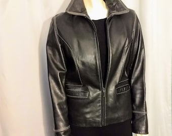 KENNETH COLE REACTION Soft Leather Jacket/Black Best Quality Designer Genuine Lambskin Super Soft Fall Zippered Jacket/Gift Idea/Size M/N981