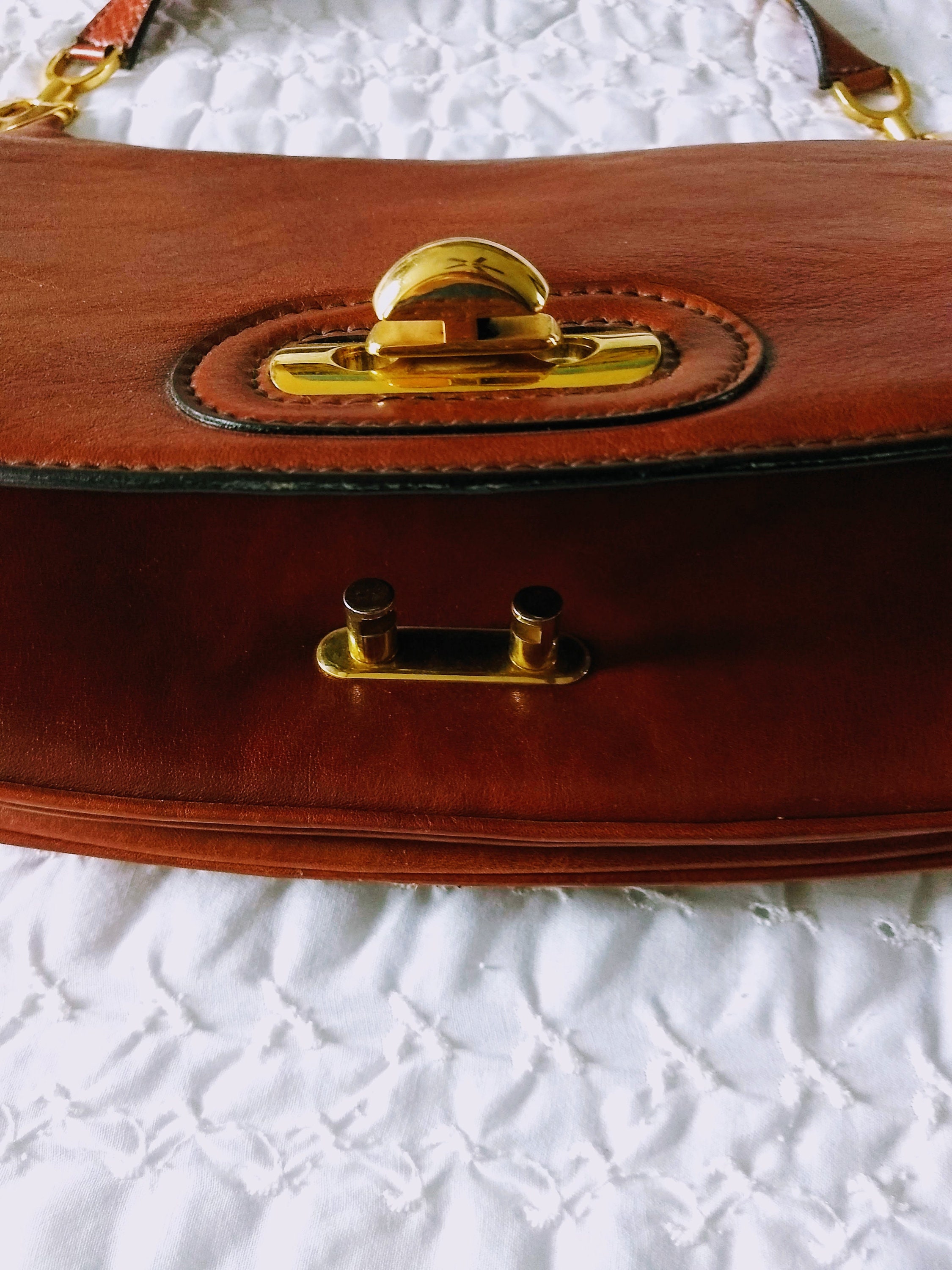 Vintage Brown Leather Shoulder Bag/calfskin Leather Medium Size