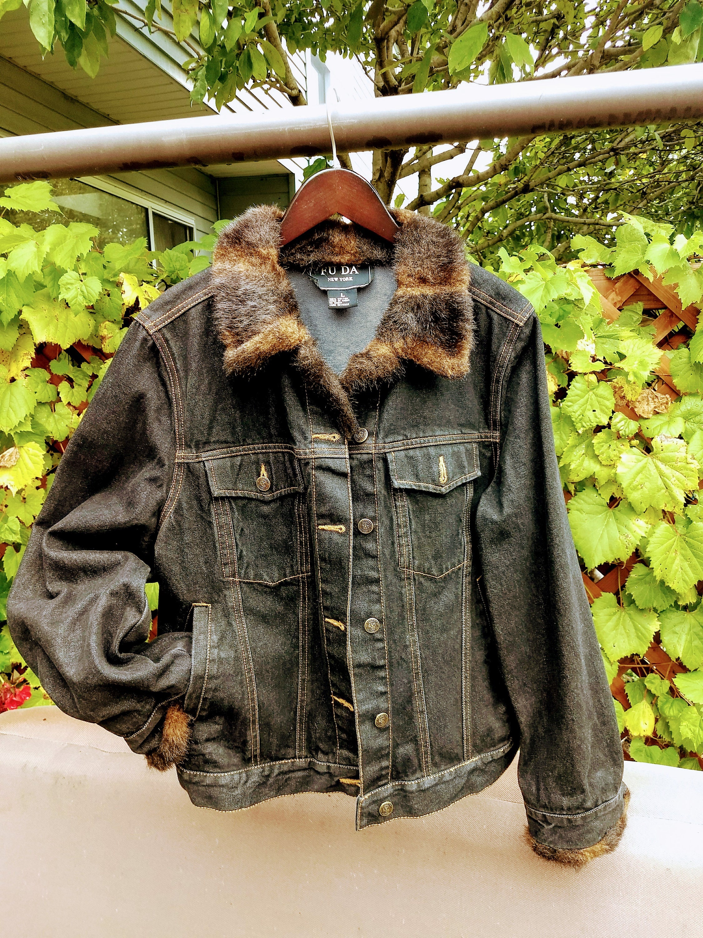 Topshop Denim Jacket with Faux Fur Collar UK10 | Vinted