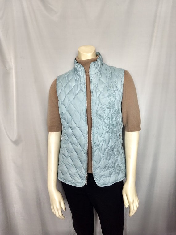 SALE EDDIE BAUER Goose Down Diamond Quilted Blue Puffer Vest unique Flower Decor Zip up Zippered Pocket Vest gift for Her size S no.532 Etsy Canada