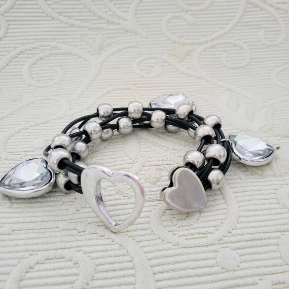 Unique Statement Bracelet/Black Leather Multicord… - image 4