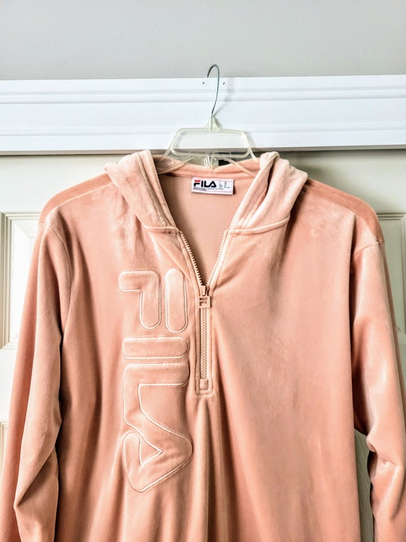 Pull a capuche FILA pour femme velours rose brumeux super doux et soyeux extensible a capuche avec fermeture eclair sur un quart cadeau pour elle idee cadeau taille XL n40 Etsy France